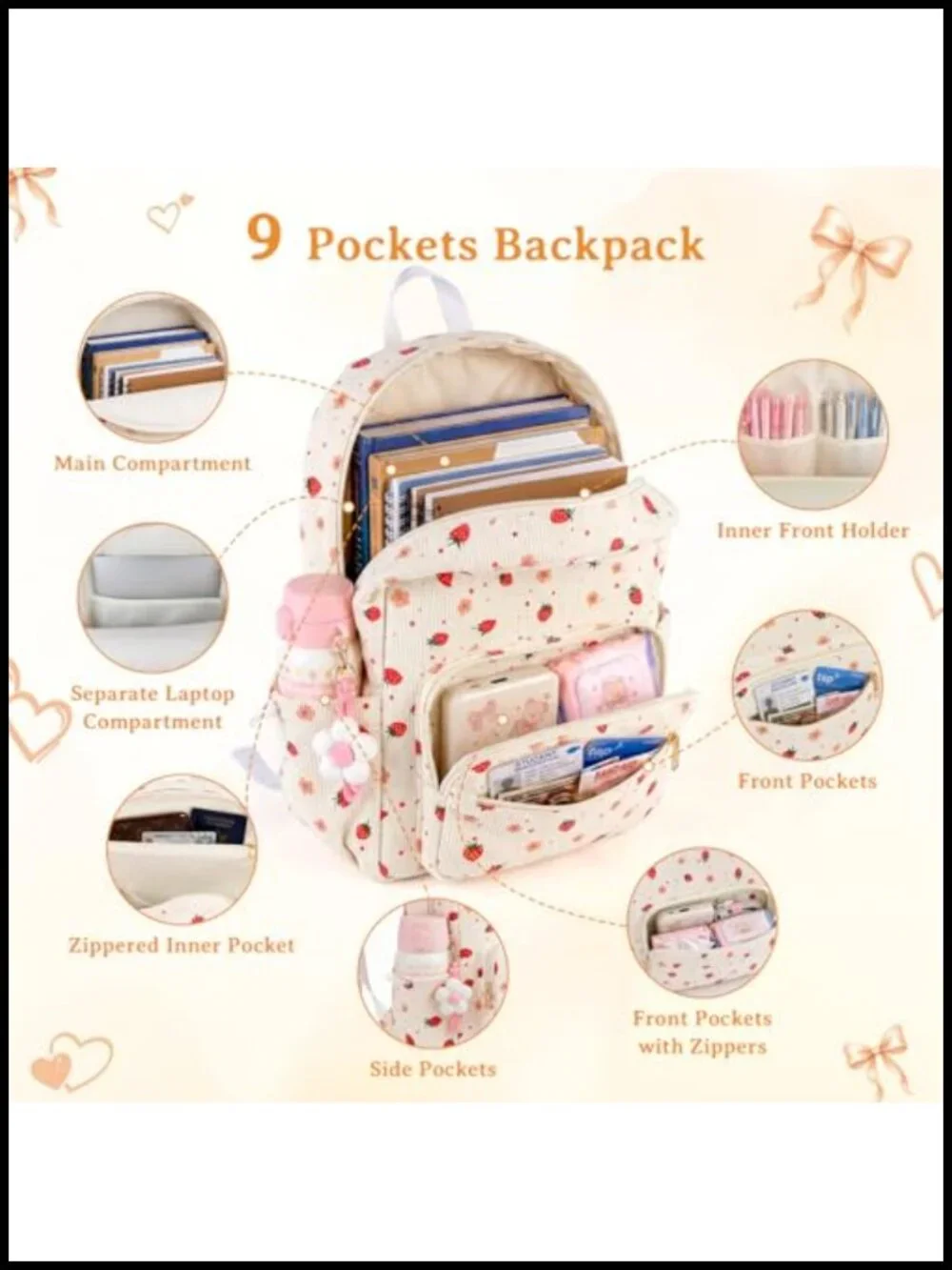Corduroy Backpack Set with Lunch Bag & Pencil Case - 3 Piece, Water Resistant,